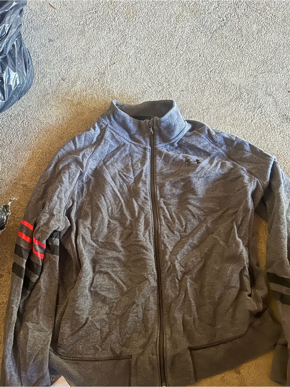 Marika Gray Full-Zip Performance Jacket with Red Sleeve Stripes